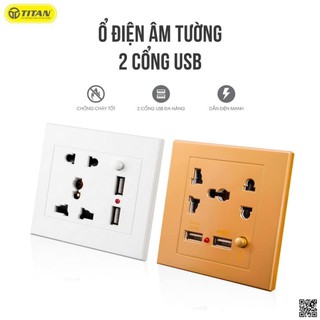 Ổ điện âm tường + 2 USB cắm sạc đa năng Titan PS02