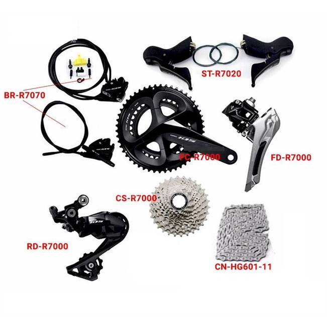 Groupset Shimano 105 R7020 phanh đĩa dầu thủy lực 22 tốc độ 2x11sp đĩa 39/53 líp 11/28 đùi 170mm