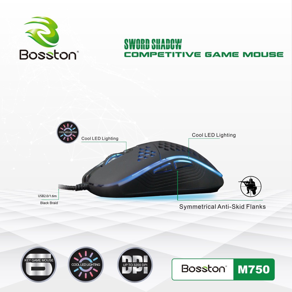 Chuột Gaming 7D Bosston M730 DPI 3200 - Led cực đẹp (Đen) - Hãng phân phối chính thức