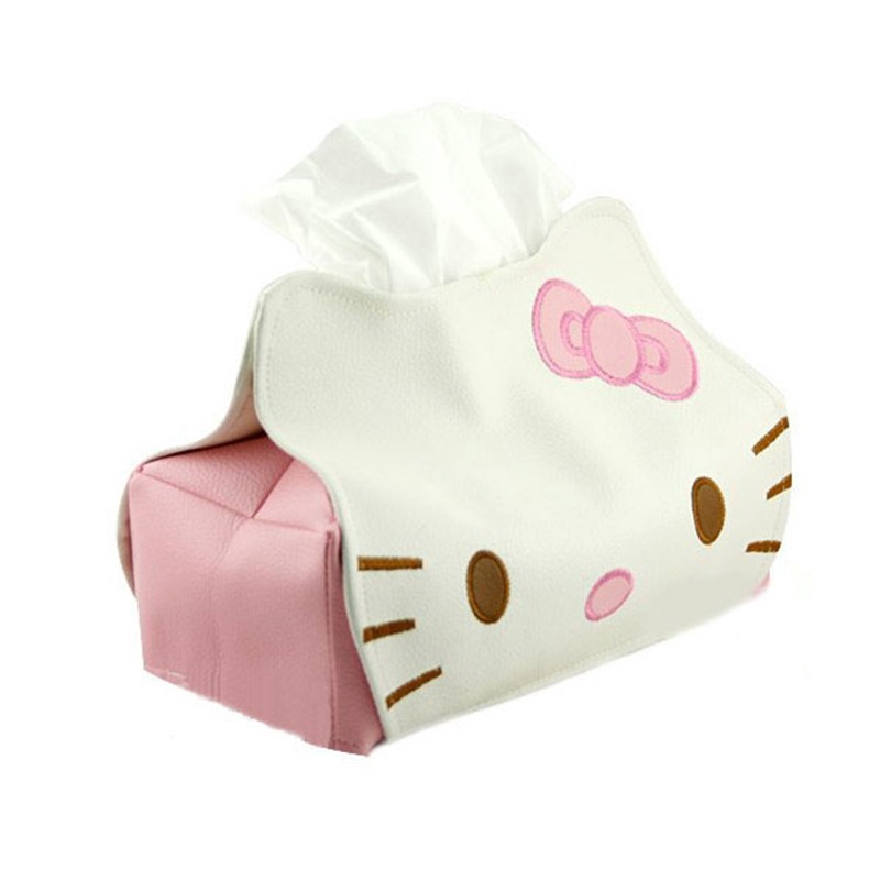 Hộp Đựng Khăn Giấy Bằng Da Pu In Hình Hello Kitty Dễ Thương