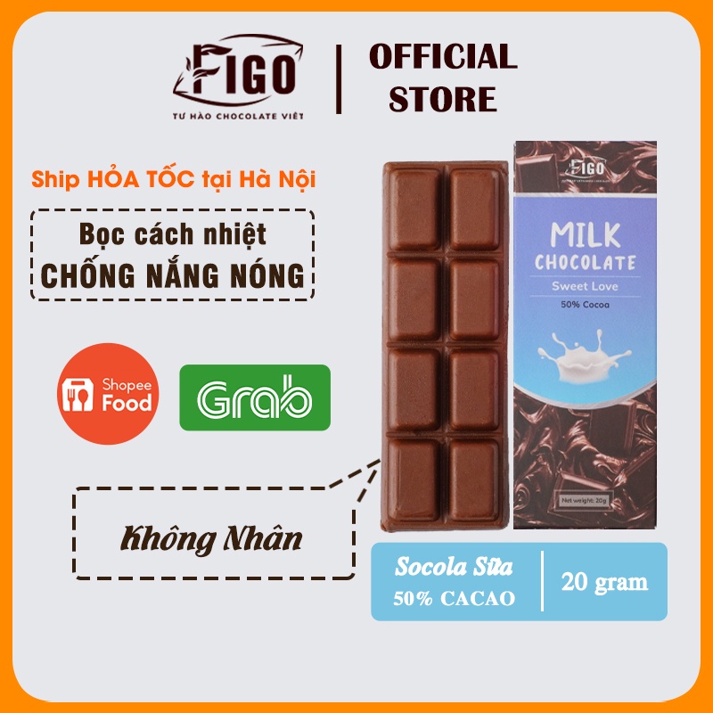 [Chính hãng] Bar 20gr- Milk Chocolate, Kẹo Socola sữa 50% Cacao dành cho bé, trẻ con nghiền ăn socola sữa Hiệu Figo