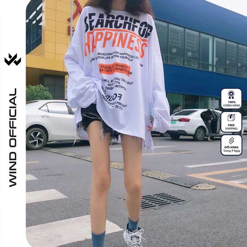Áo sweater tay dài WIND phông unisex form rộng HAPPINES thời trang nam nữ oversize