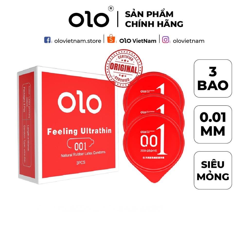 Bao cao su OLO Zero One đỏ , siêu mỏng 001 , nhiều gel bôi trơn , an toàn , chất lượng , chính hãng