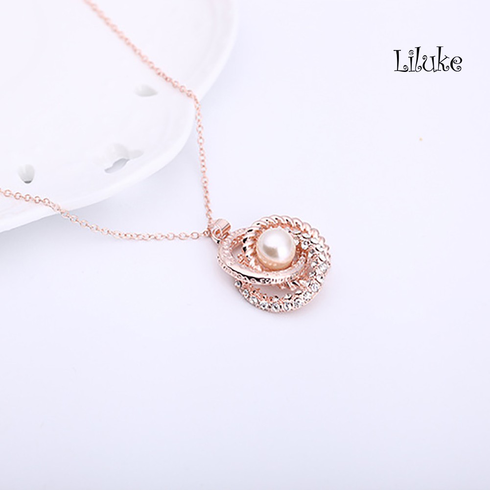 Bộ Vòng cổ + Đôi Khuyên Tai Thiết Kế Sang Trọng Phối Ngọc Trai Giả Đẹp Mắt Cho Nữ