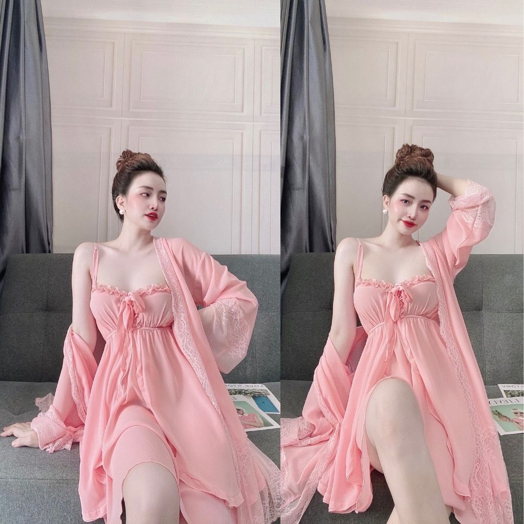 Váy ngủ áo choàng ❣️FREE SHIP❣️ Đầm ngủ sexy lụa Satin Chất Siêu Mát Dáng Siêu Xinh &lt; 63Kg