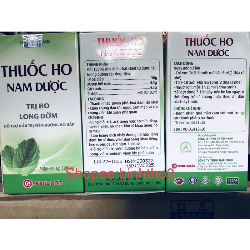 siro ho nam dược 100ml cho trẻ từ 2 tuổi đến người lớn