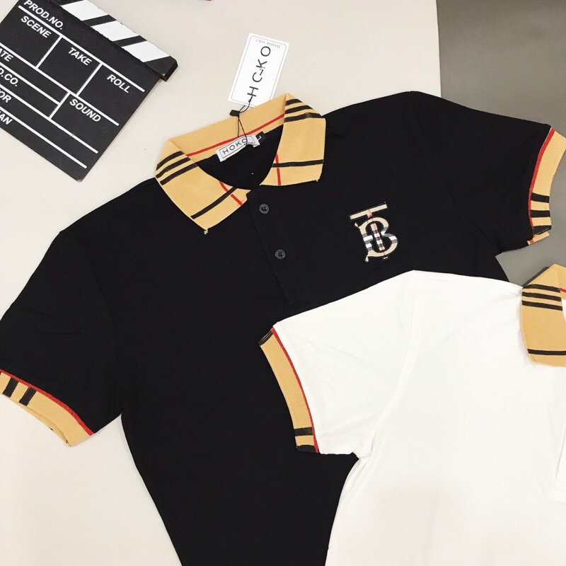 Áo thun nam cổ trụ tay ngắn thêu chữ B phối cổ viền áo chất cotton thoáng mát thời trang mùa hè hot trend 2022