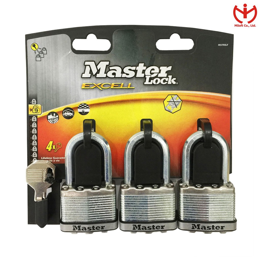 [Q5.HCM] Bộ 3 ổ khóa Master Lock M5TRILF rộng 50mm càng dài 38mm dùng chung 4 chìa - MSOFT