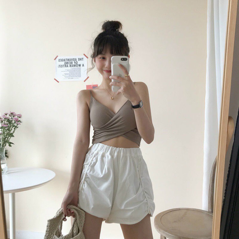Áo Bra Nữ Thun Tăm Dáng Croptop Thiết Kế Vạt Chéo Siêu Xinh Siêu Sang Chảnh MS233
