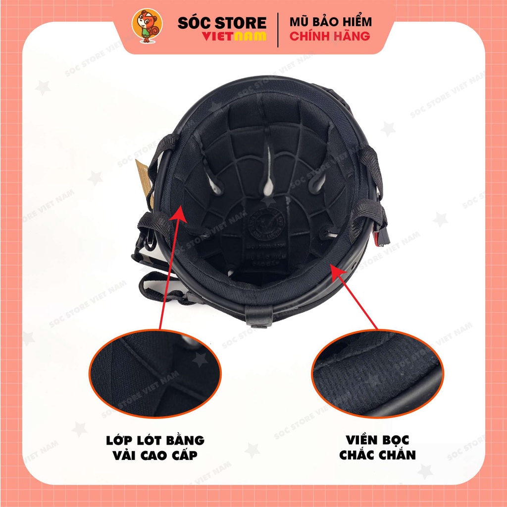 Mũ bảo hiểm nửa đầu chính hãng Mèo Toro Sóc Store VN nhiều màu kèm kính phi công, kính UV, freesize