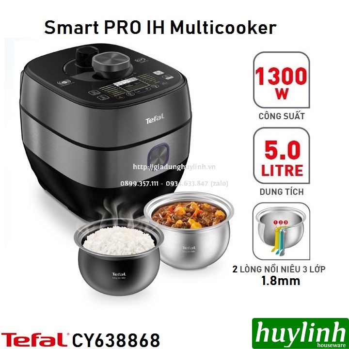 [Mã ELHAMS5 giảm 6% đơn 300K] Nồi áp suất điện tử Tefal Smart Pro IH Multicooker CY638868 - 5 lít - 1300W