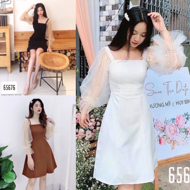 [Kèm ảnh thật]🍒Đầm xoè tay lưới đính ngọc MLXL2XL