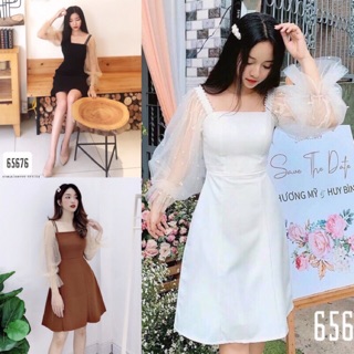 🍒Đầm xoè tay lưới đính ngọc