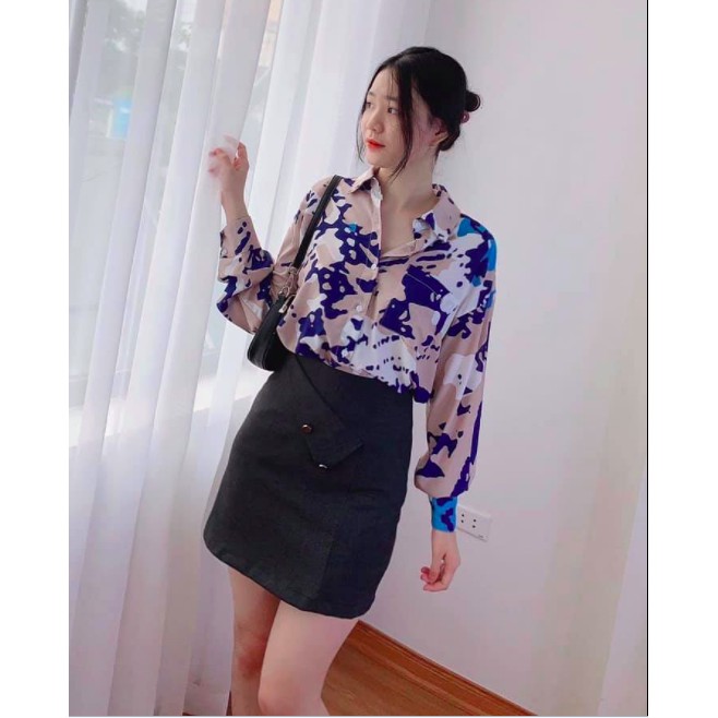 Áo Sơ Mi Lụa Họa Tiết Nữ Form Rộng Kiểu Dáng Công Sở - Chất Vải Lụa Cao Cấp Không Nhăn
