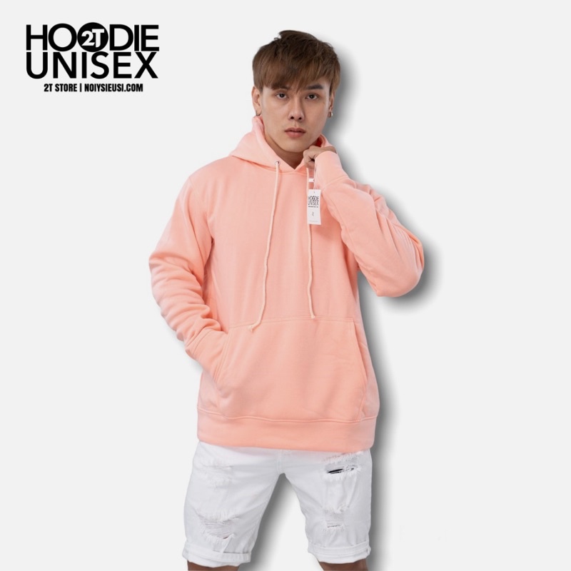 Áo hoodie unisex 2T Store H13 Cam Pastel - Áo khoác nỉ bông chui đầu nón 2 lớp dày dặn đẹp