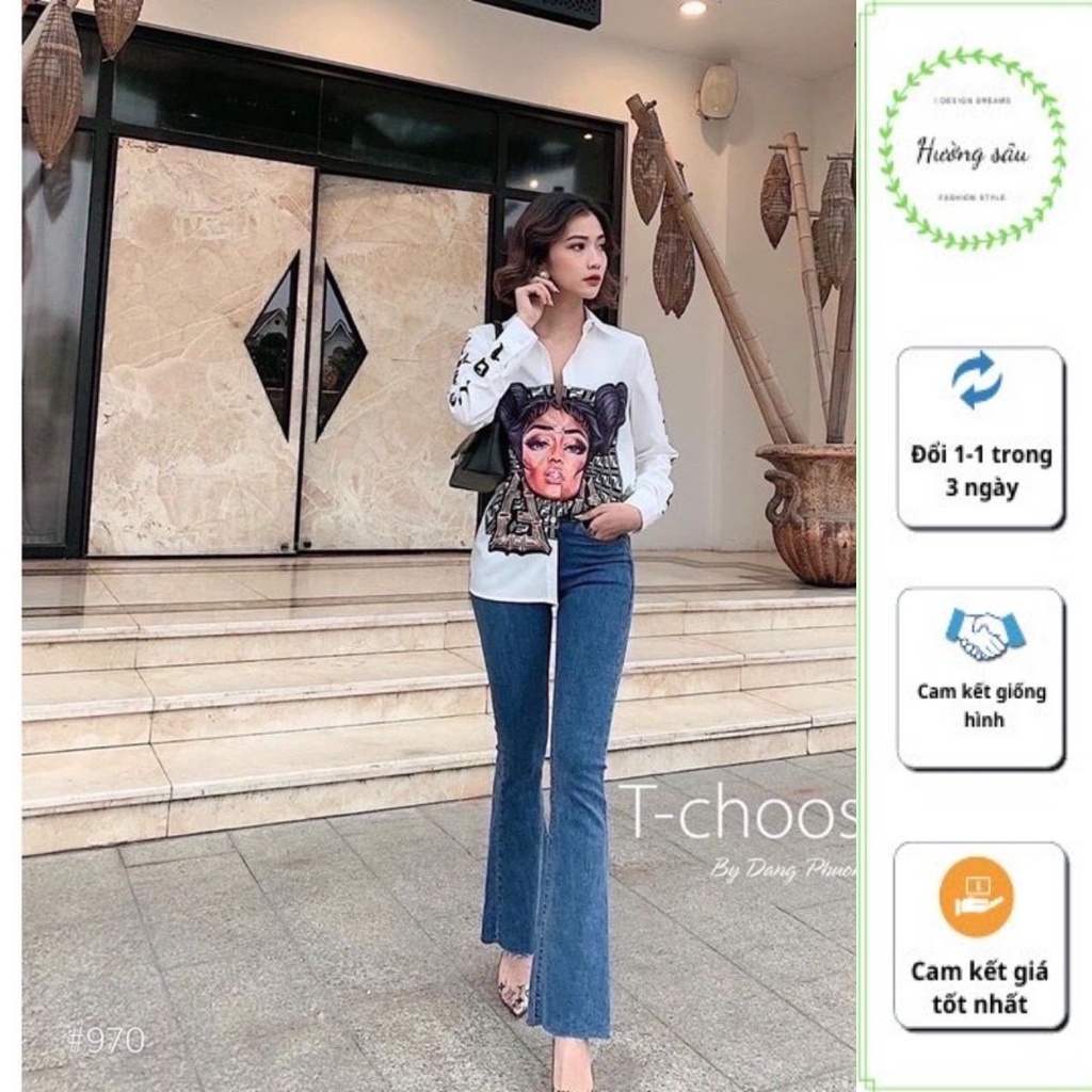 Quần Bò Ống Loe Trơn 💥 𝙁𝙧𝙚𝙚𝙨𝙝𝙞𝙥 💥Quần Ống Vẩy Lưng Cao Tôn Dáng Sẵn 3 Màu