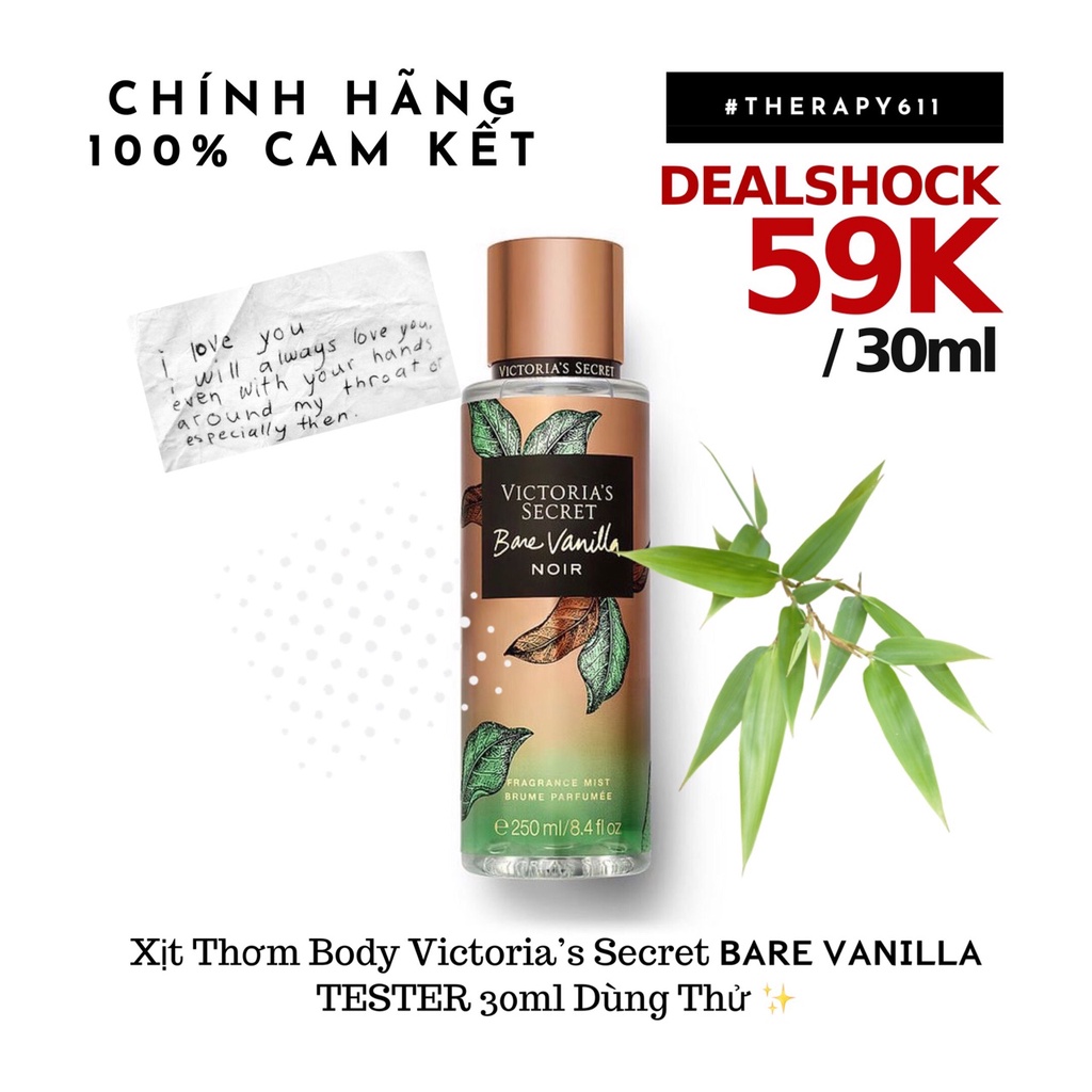 [𝗦𝗔𝗟𝗘]..::✨Mẫu thử xịt thơm Body Mist Victoria's Secret -  Bare Vanilla Noir 250ml ✨::..