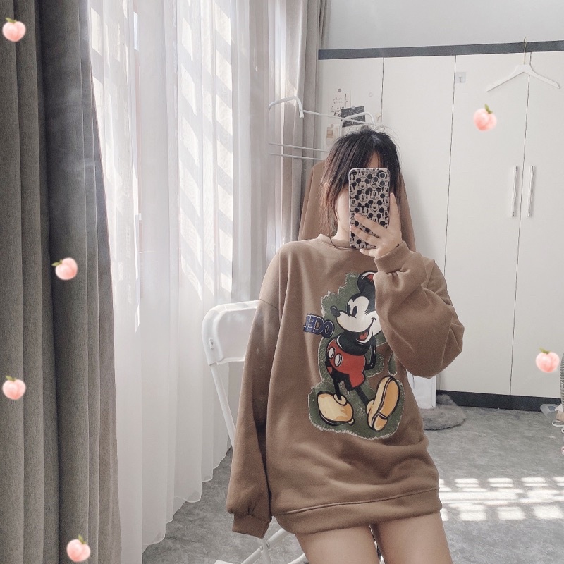 [FREESHIP - HÀNG LOẠI 1] ÁO NỈ MICKY NÂU FORM RỘNG HOT HIT