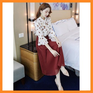 Set đầm chiffon in hoa thời trang