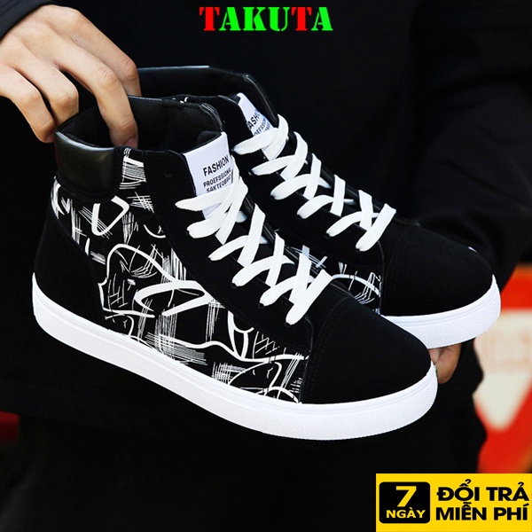 Giày Sneaker Nam thể thao màu trắng cổ cao cho học sinh phong cách Hàn Quốc TAKUTA mã CXG