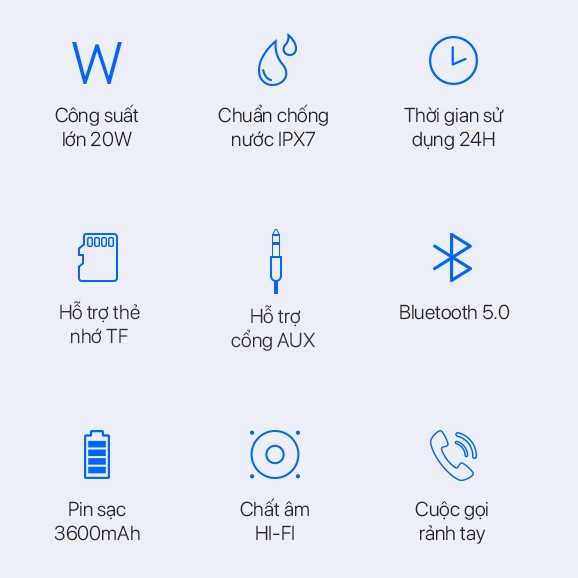 Loa Bluetooth 5.0  Chính Hãng Bass Mạnh VIVAN VS20 Chống Nước IPX7 20W Thời Lượng Pin Dài  Đến 24H Hỗ Trợ SD và cổng AUX