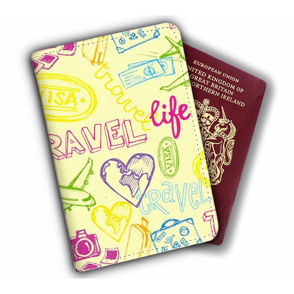 Ví Đựng Passport Cover TRAVEL LIFE - Bao Da Hộ Chiếu Du Lịch Sắc Màu Trẻ Trung Năng Động - Tiện Dụng Bền Đẹp - LT076