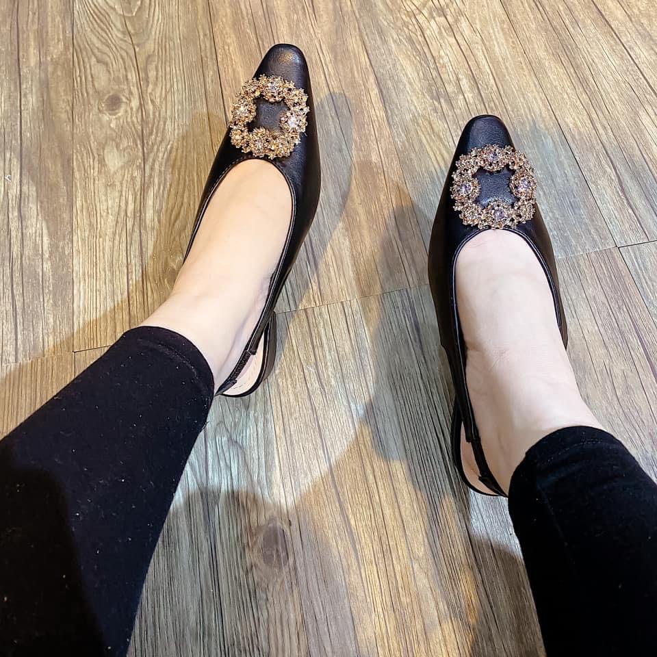 GIÀY SANDAL NỮ QUAI HẬU SHU STORE - Sandal mũi nhọn khóa vuông đính đá