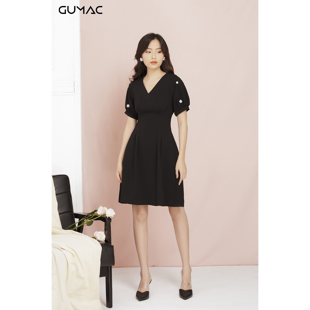 [Mã WASGIFT giảm 35K đơn 350K] Đầm nữ tay thêu hoa GUMAC MS11951_DEN | BigBuy360 - bigbuy360.vn