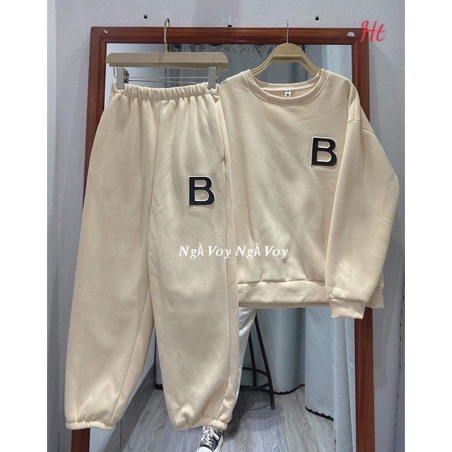 Bộ nỉ cổ tròn cotton chữ B HT12