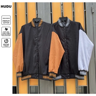 Áo khoác bomber da lộn nam nữ tay phối màu ,áo khoác bomber bóng chày da lộn trơn