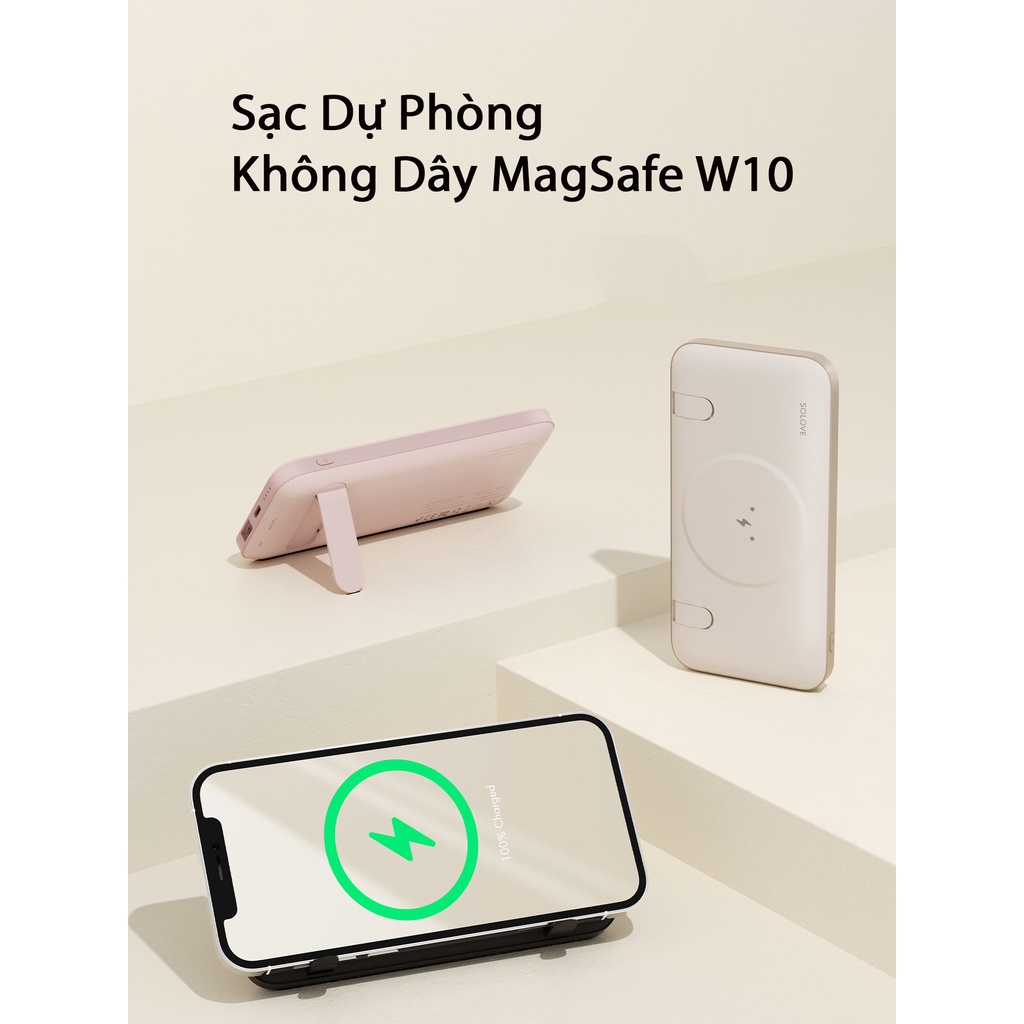 Sạc Dự phòng Không Dây MagSafe SOLOVE W10 Dung Lượng Pin 10000Mah - Hỗ Trợ Sạc Nhanh Lên Đến 20W