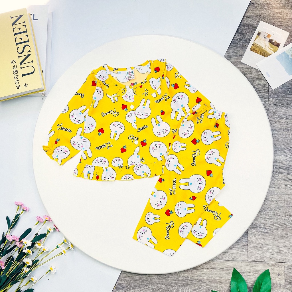 [BÉ 8-18kg] Bộ ngủ bé gái,  bộ pijama bé gái Vải Tôn (Tole - Nanh) 2 da Sơ Mi Nhún họa tiết Bông Nhí Unibaby, mã: BT4