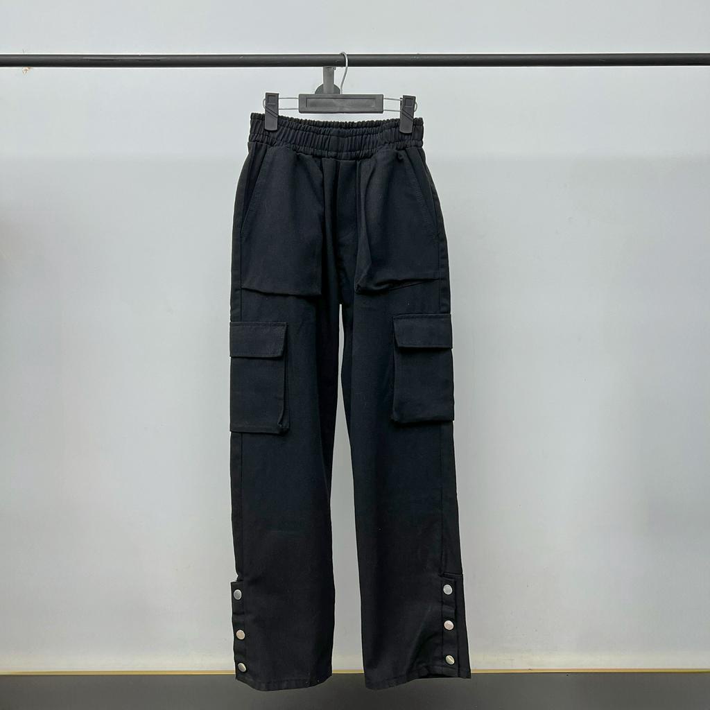 Cargo pants kaki nút bấm lưng thun ống rộng unisex , quần ống rộng túi hộp cạp thấp nam nữ phong cách y2k - gin store