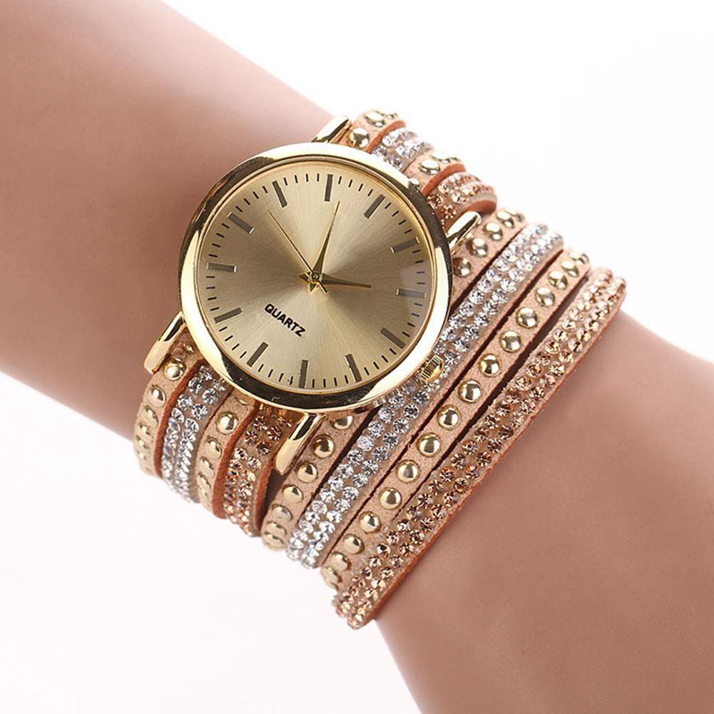 SmileOMG Hot Marketing Women Crystal Rivet Bracelet leather Band Quartz Braid