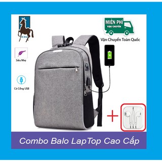 Combo Balo Laptop Nam Nữ Thời Trang Du Lịch, Balo Đi Học Cao Cấp Có Cổng Sạc USB Siêu Nhẹ Có Tai Nghe Full Box