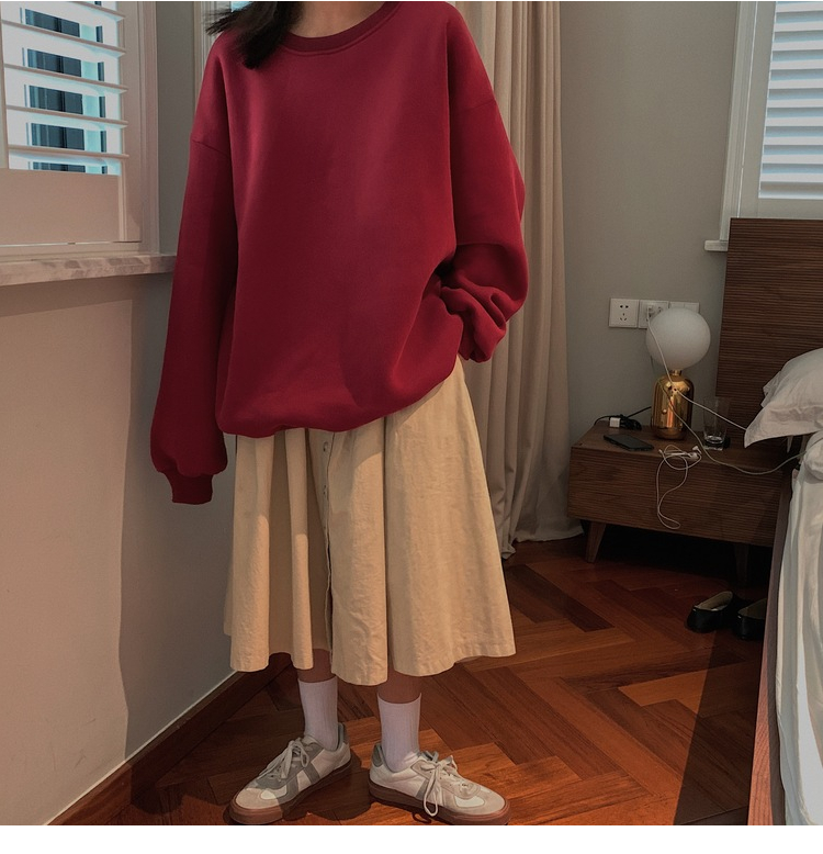 Áo Sweater Nữ Tay Dài Màu Trơn Phong Cách Hàn Quốc