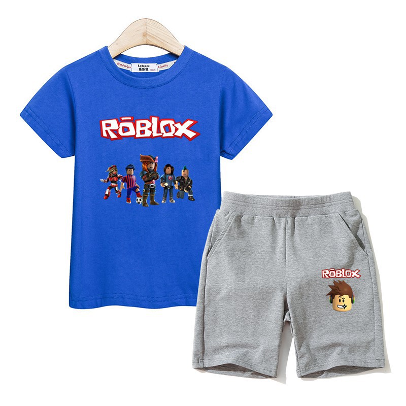 Bộ đồ 2 món áo thun tay ngắn và quần ngắn thời trang mùa hè in hình Roblox cho bé trai