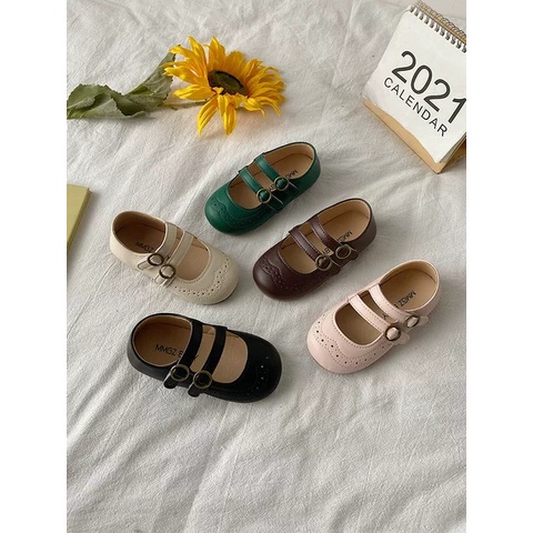 giày búp bê cho bé gái giày bệt cho bé da mềm 2 quai dán đế chống trượt MG baby phong cách hàn quốc full box V565