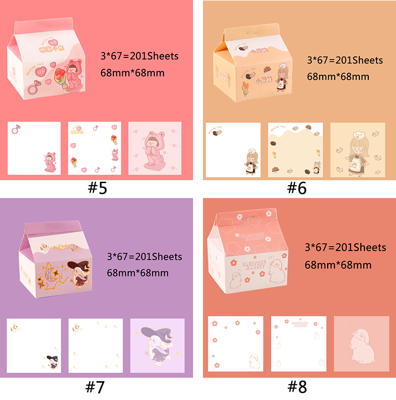 Tập giấy ghi chú thiết kế hình hộp sữa in họa tiết đáng yêu