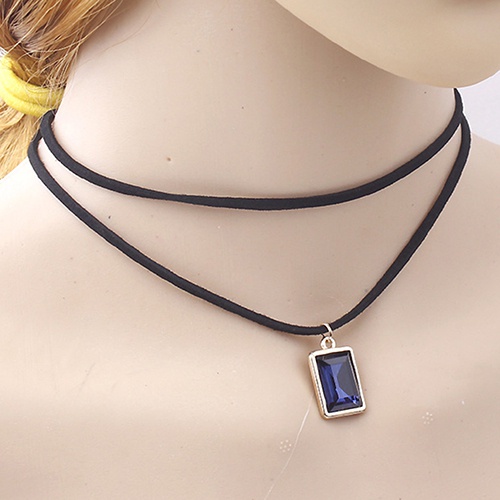 Dây chuyền 2 tầng mặt đá quý nhân tạo hình vuông xinh xắn sang trọng dành cho nữ