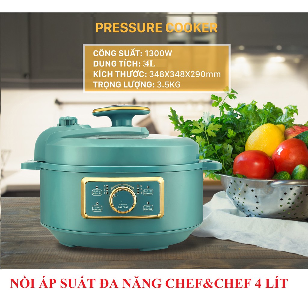 NỒI ÁP SUẤT ĐA NĂNG CHEF&amp;CHEF CH-689VN 4 LÍT MÀU XANH NGỌC