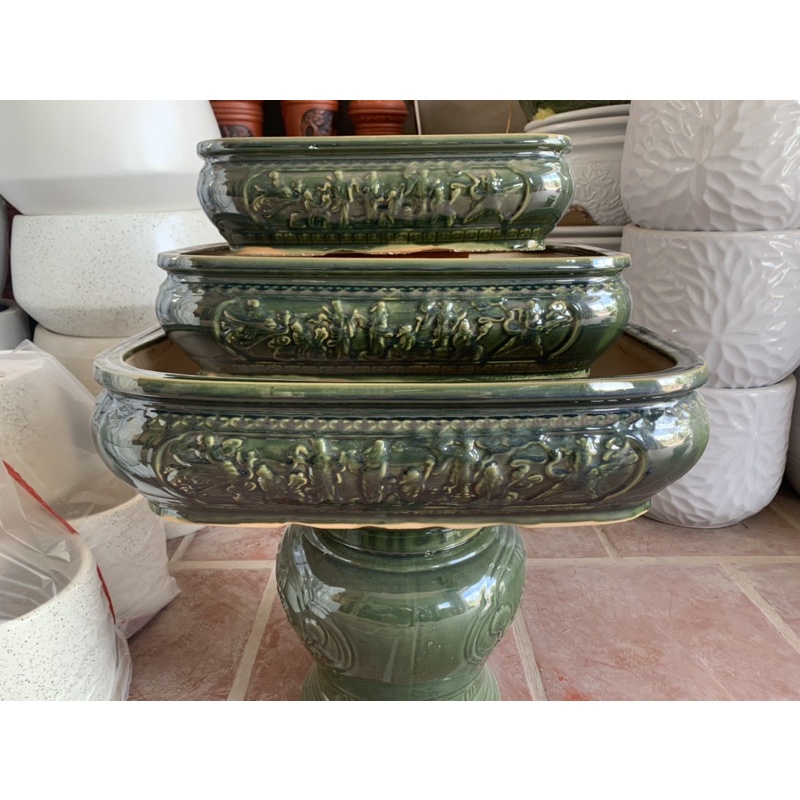 Bộ chậu bát tiên men xanh