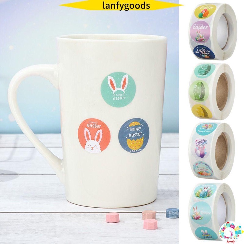 (Giao đơn từ 30k) 100 sticker tròn mừng Lễ Phục Sinh (Easter), có sẵn keo dán sẵn mặt sau dùng dán trứng, kẹo, bánh quy