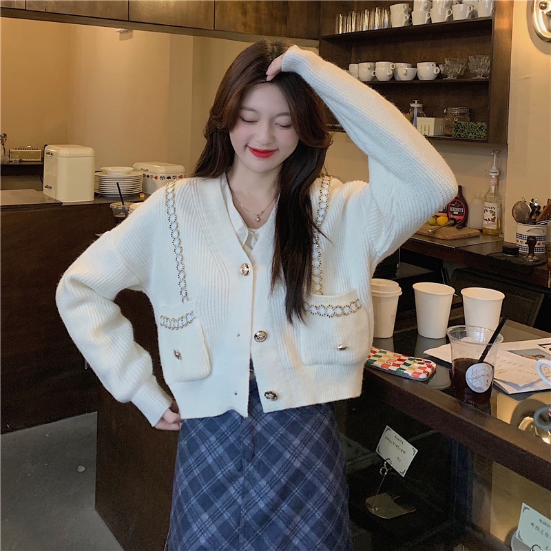 Áo khoác len tay dài đơn giản thời trang xuân thu dành cho nữ