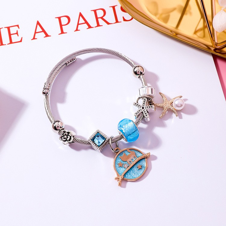 XiaoboACC Vòng Tay Bằng Thép Không Gỉ Hình Sao Biển Phong Cách Hàn Quốc