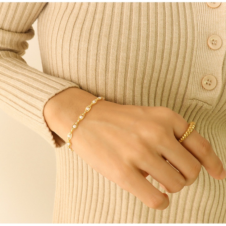 Lắc Tay Ngọc Trai Nhân Tạo Titan Ko Đen TT 4213