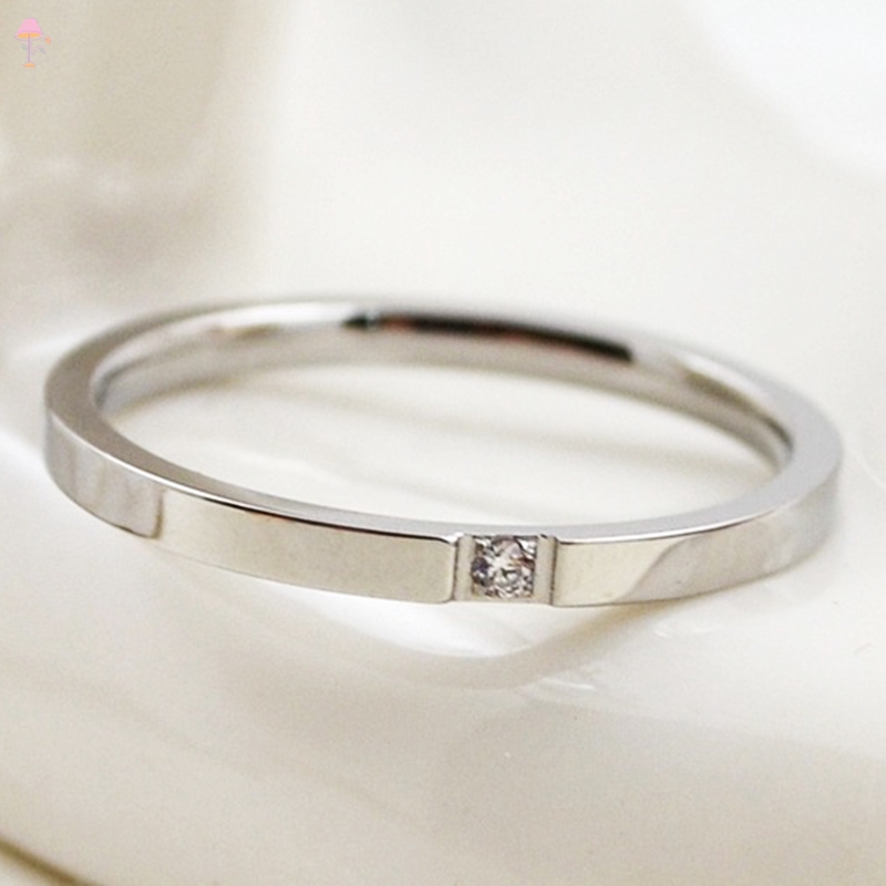 Nhẫn thép titan đơn giản đính đá màu vàng/bạc Size 4 5 6 7 8 9 10