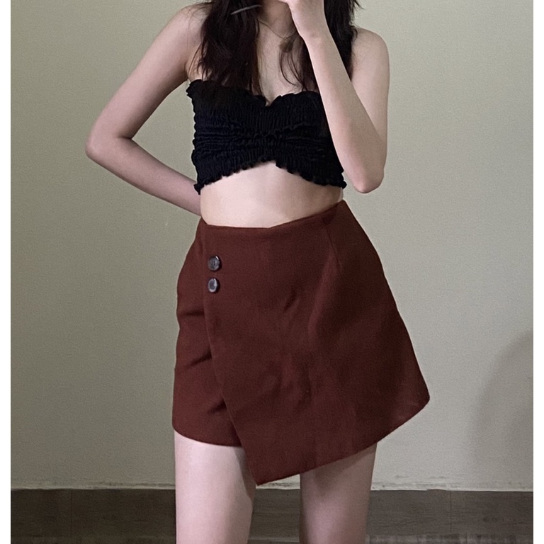Thanh lý pass Quần giả váy vạt chéo màu nâu cam