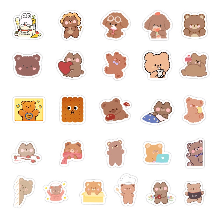 Bộ 50 Miếng Dán Chống Thấm Nước Họa Tiết Gấu Hoạt Hình Dễ Thương Trang Trí Sổ Tay