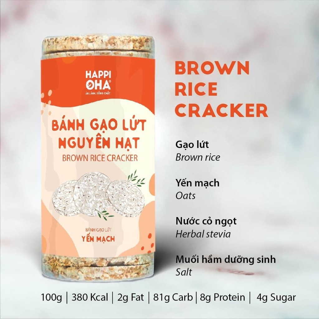 Bánh gạo lứt nguyên hạt HAPPI OHA - Hỗ trợ giảm cân, siết cơ, tập gym, eat clean (3 vị: Yến mạch, Huyết rồng, Tím than) | BigBuy360 - bigbuy360.vn
